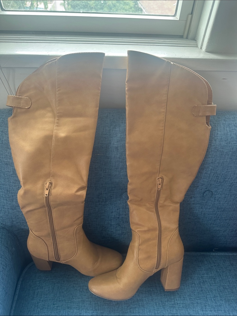 JustFab Tan Over-the-Knee Block Heel Boots